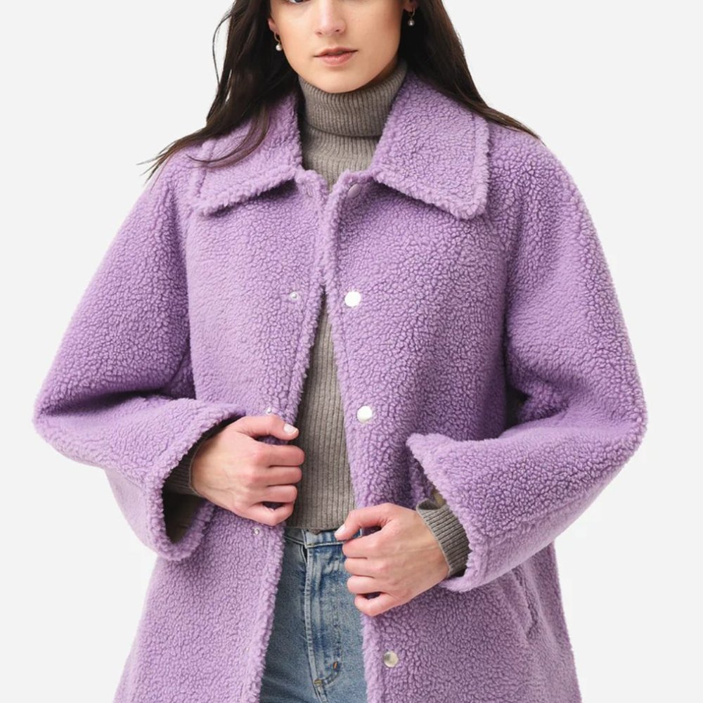 A.L.C. Women's Purple Lincoln Oversized Shearling Teddy Coat Jacket Size XS - Picture 4 of 9